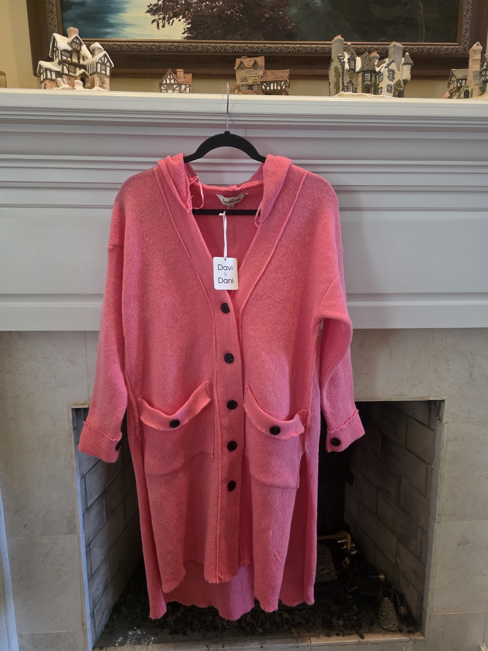 Davi & Dani Pink Hooded Button-Front Women's Sweater Cardigan
